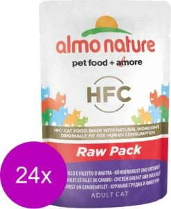 Almo Nature Cat Raw Pack Pouch 55 G – Kattenvoer – 24 X Kippenborst&Eend